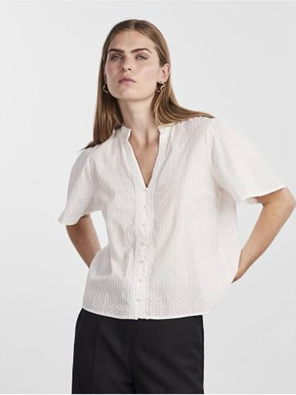 YAS.  Yastia SS Top breathable organic white textured cotton